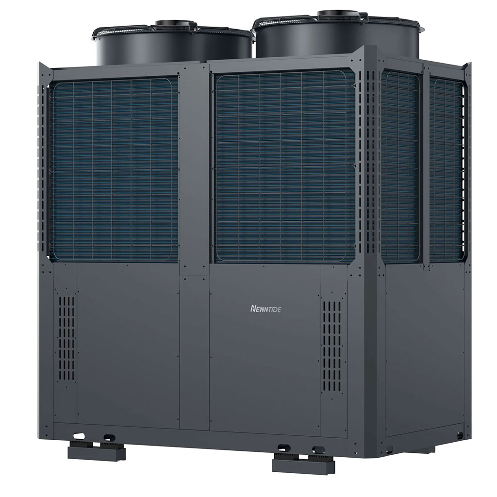 Newntide Climastar 100 kW gewerbliche R290 Luft-Wasser-Wärmepumpe mit zwei Ventilatoren vor weißem Hintergrund.