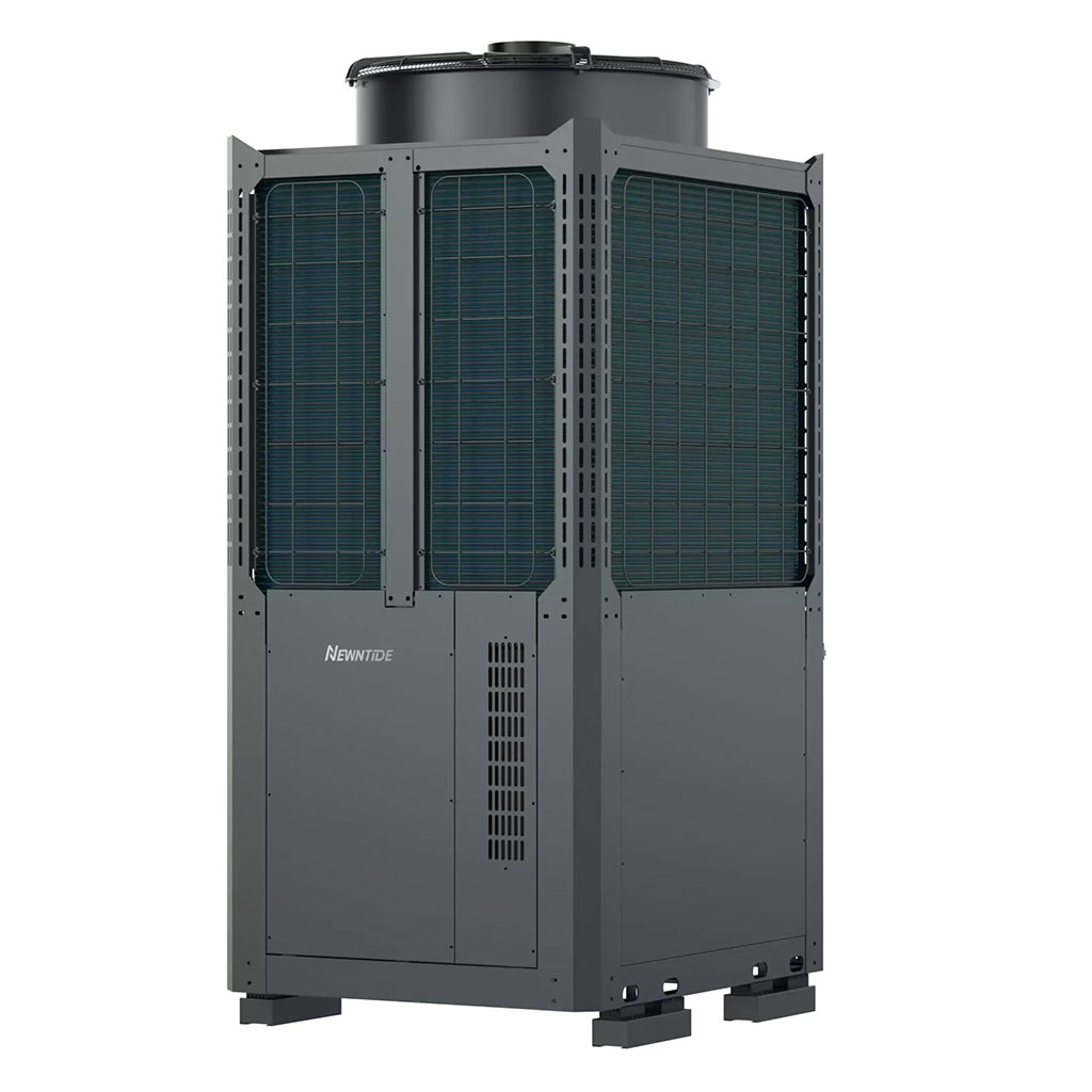 Newntide Climastar 50 kW gewerbliche R290 Luft-Wasser-Wärmepumpe mit vertikalem Luftaustritt vor weißem Hintergrund.