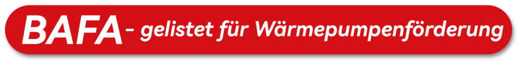 Bafa gelistet für Wärmepumpenförderung auf roten Hintergrund.
