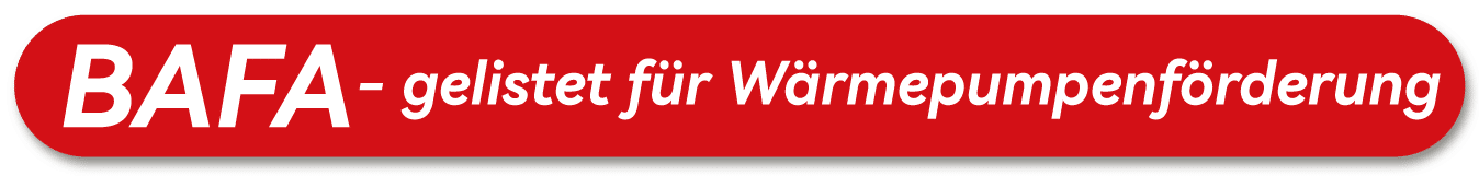 Bafa gelistet für Wärmepumpenförderung auf roten Hintergrund.
